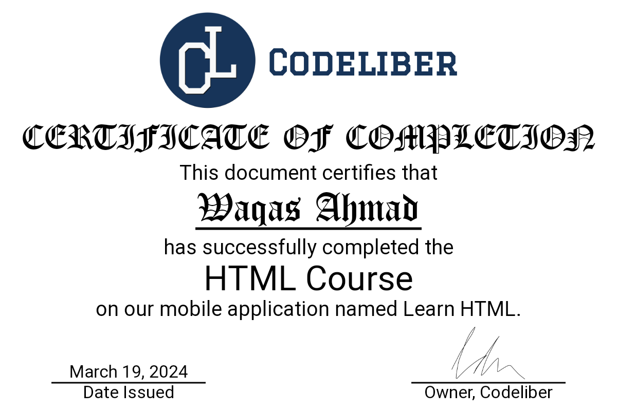html certificate image